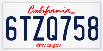 CA license plate 6TZQ758