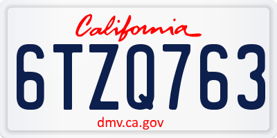CA license plate 6TZQ763