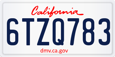 CA license plate 6TZQ783