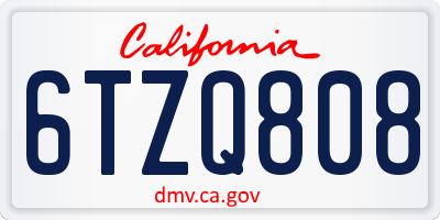 CA license plate 6TZQ808
