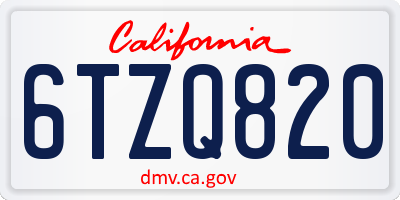 CA license plate 6TZQ820