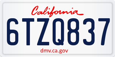 CA license plate 6TZQ837