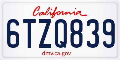 CA license plate 6TZQ839