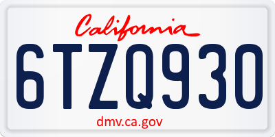 CA license plate 6TZQ930