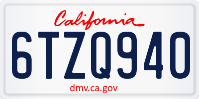 CA license plate 6TZQ940