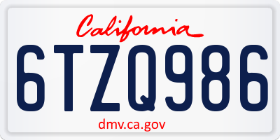 CA license plate 6TZQ986