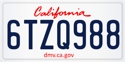 CA license plate 6TZQ988
