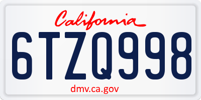 CA license plate 6TZQ998