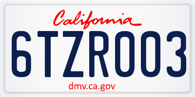 CA license plate 6TZR003