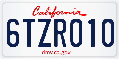 CA license plate 6TZR010