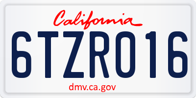 CA license plate 6TZR016