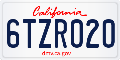 CA license plate 6TZR020