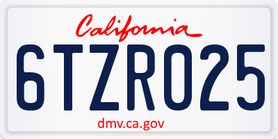 CA license plate 6TZR025