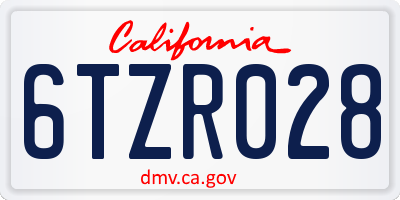 CA license plate 6TZR028