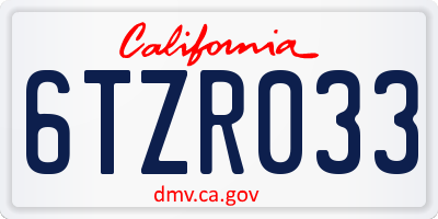 CA license plate 6TZR033
