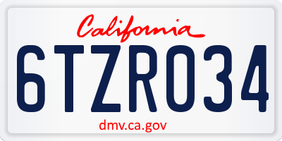 CA license plate 6TZR034