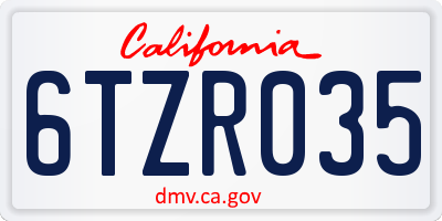 CA license plate 6TZR035