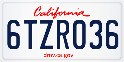 CA license plate 6TZR036