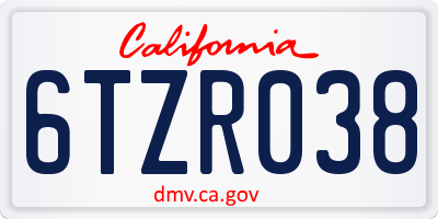 CA license plate 6TZR038