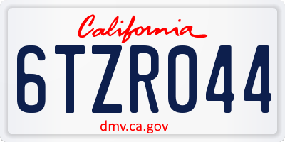 CA license plate 6TZR044