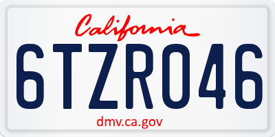 CA license plate 6TZR046