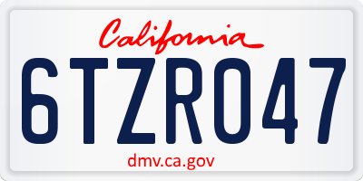 CA license plate 6TZR047
