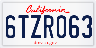 CA license plate 6TZR063
