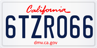 CA license plate 6TZR066