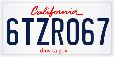 CA license plate 6TZR067