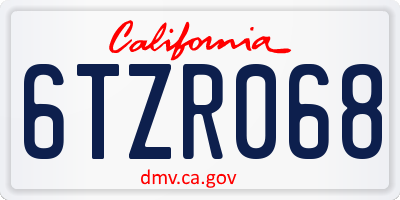 CA license plate 6TZR068