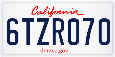 CA license plate 6TZR070