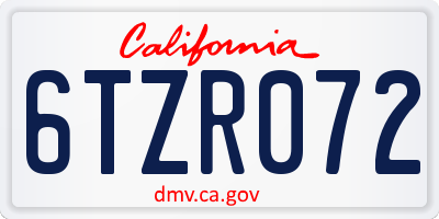 CA license plate 6TZR072