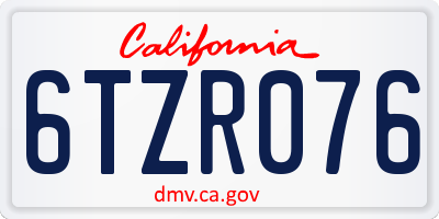 CA license plate 6TZR076