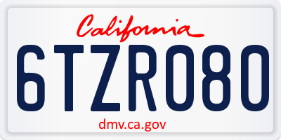 CA license plate 6TZR080