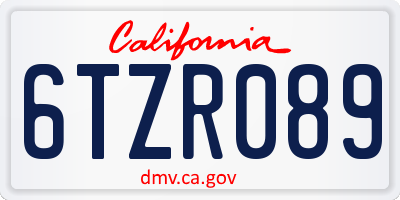 CA license plate 6TZR089