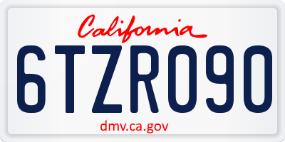 CA license plate 6TZR090