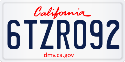 CA license plate 6TZR092