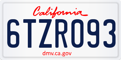 CA license plate 6TZR093