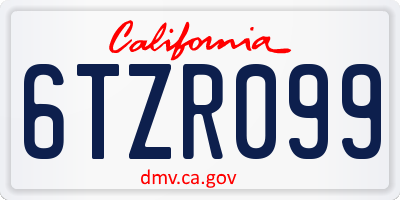 CA license plate 6TZR099