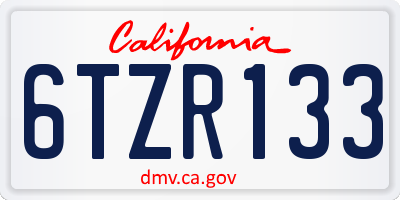 CA license plate 6TZR133