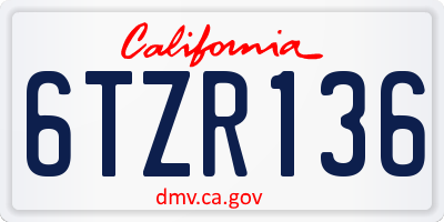 CA license plate 6TZR136