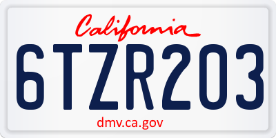 CA license plate 6TZR203