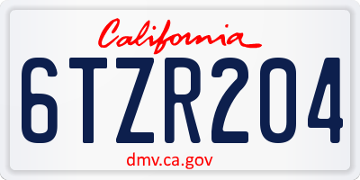 CA license plate 6TZR204