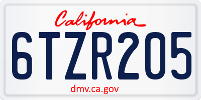 CA license plate 6TZR205