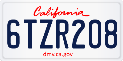 CA license plate 6TZR208