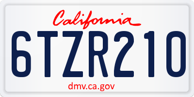 CA license plate 6TZR210