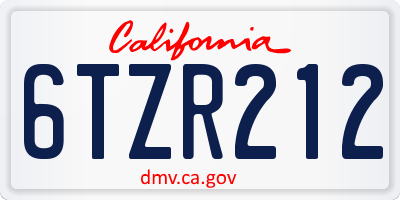 CA license plate 6TZR212