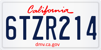 CA license plate 6TZR214