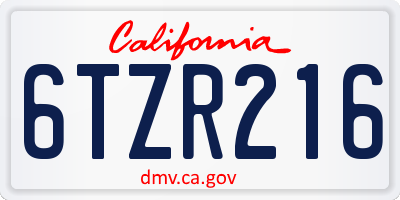 CA license plate 6TZR216
