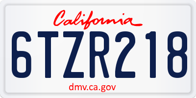 CA license plate 6TZR218